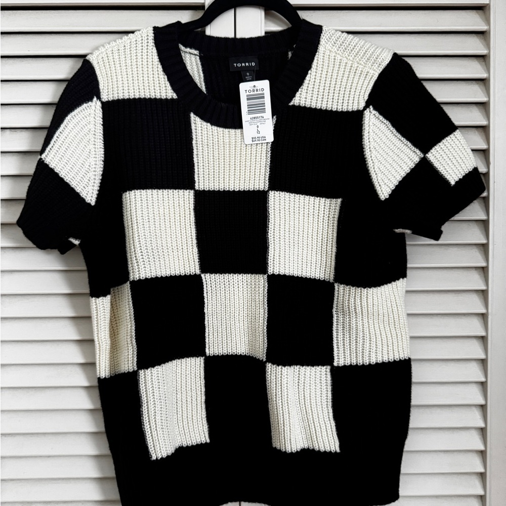 Torrid Crewneck Black and White Checkered Sweater